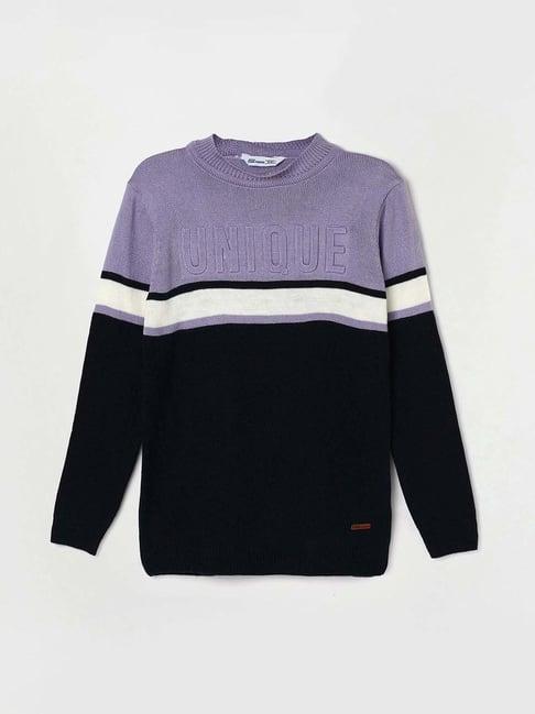 fame forever by lifestyle kids lilac & navy color block full sleeves sweater