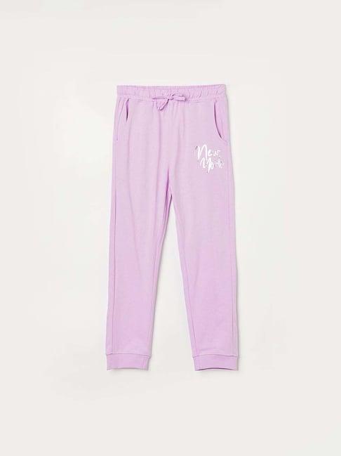 fame forever by lifestyle kids lilac cotton printed trackpants