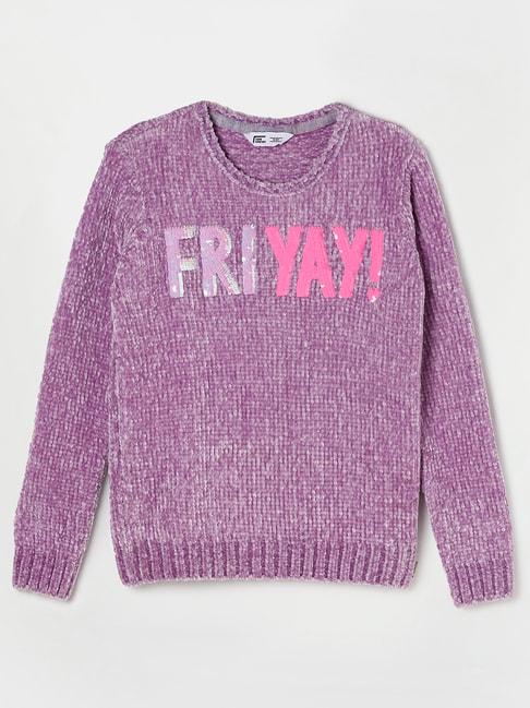 fame forever by lifestyle kids lilac embellished full sleeves  sweater