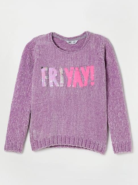 fame forever by lifestyle kids lilac embellished full sleeves  sweater