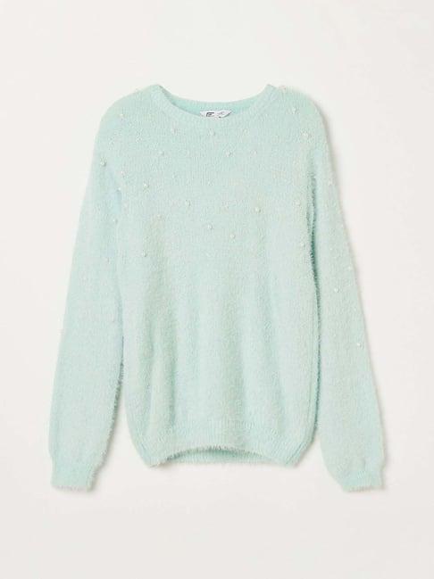 fame forever by lifestyle kids mint green embellished full sleeves sweater