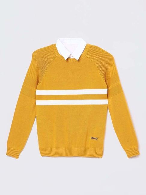 fame forever by lifestyle kids mustard cotton striped full sleeves sweater