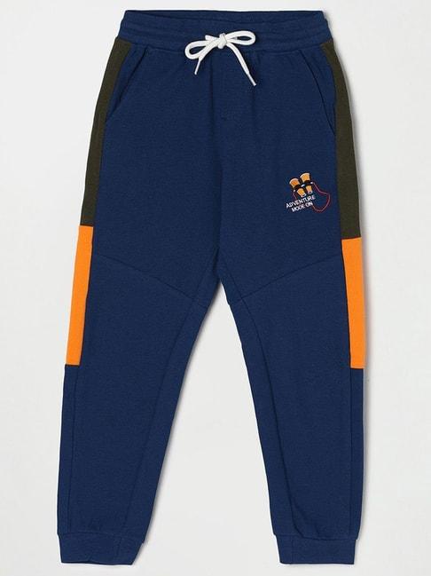 fame forever by lifestyle kids navy & orange cotton printed trackpants