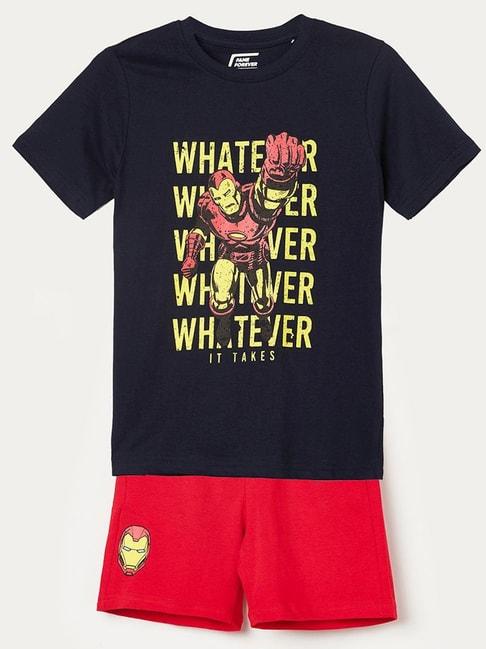 fame forever by lifestyle kids navy & red cotton printed t-shirt set