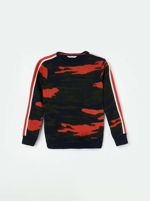 fame forever by lifestyle kids navy & red printed full sleeves sweater