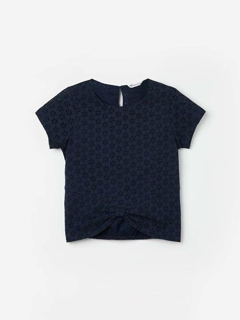 fame forever by lifestyle kids navy cotton embroidered top