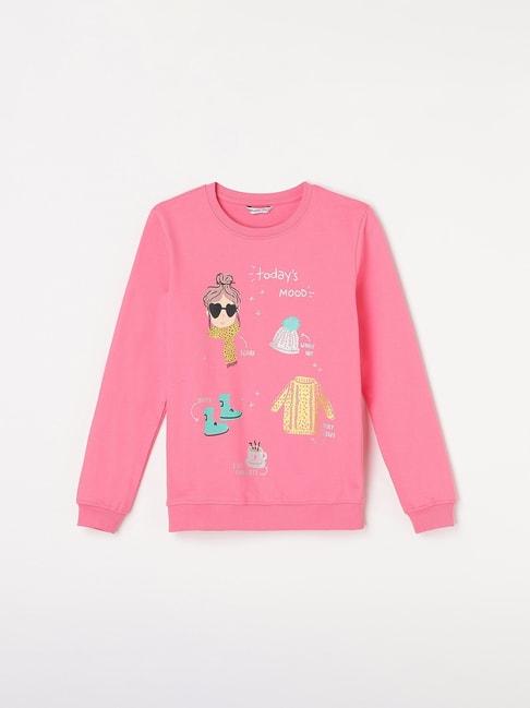fame forever by lifestyle kids pink cotton printed full sleeves sweatshirt