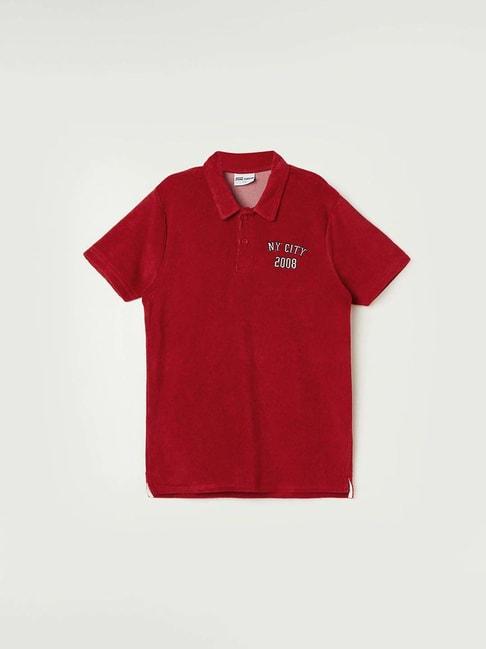 fame-forever-by-lifestyle-kids-red-cotton-embroidered-polo-t-shirt
