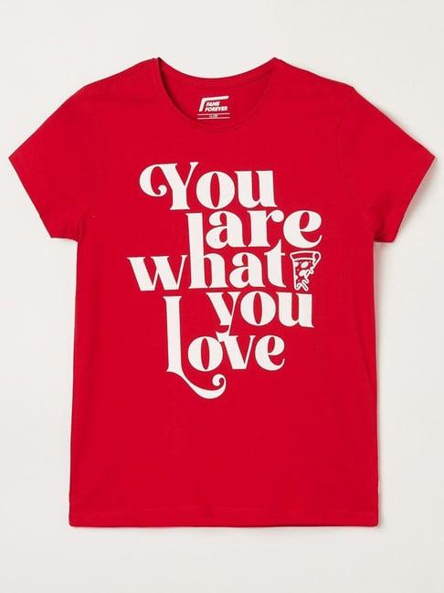 fame forever by lifestyle kids red cotton printed t-shirt