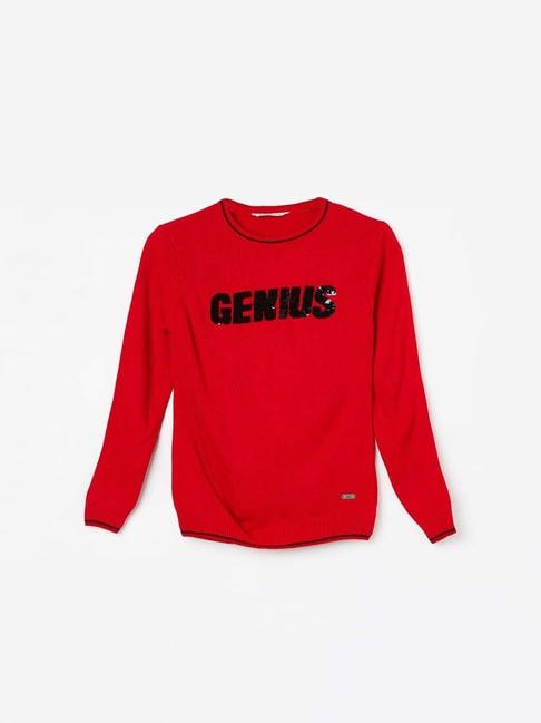 fame forever by lifestyle kids red embellished full sleeves sweater