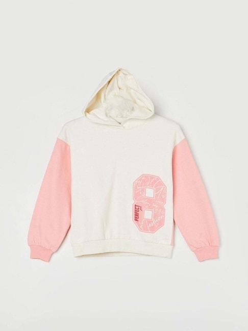 fame forever by lifestyle kids white & pink cotton printed full sleeves sweatshirt