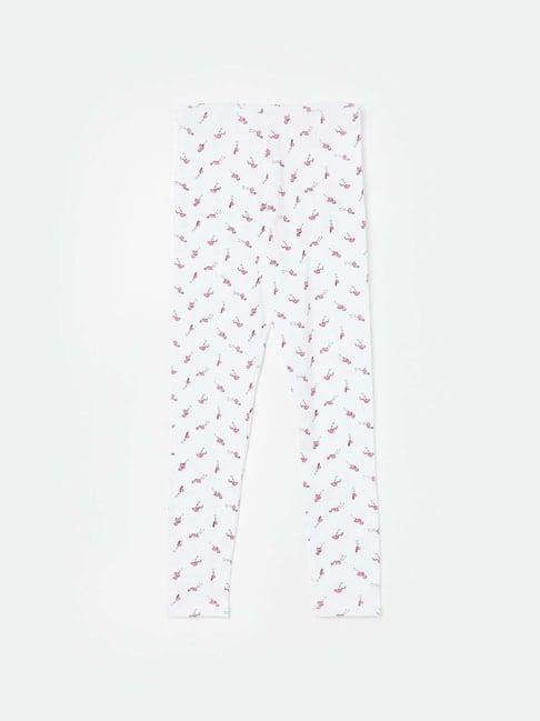 fame forever by lifestyle kids white & pink printed leggings