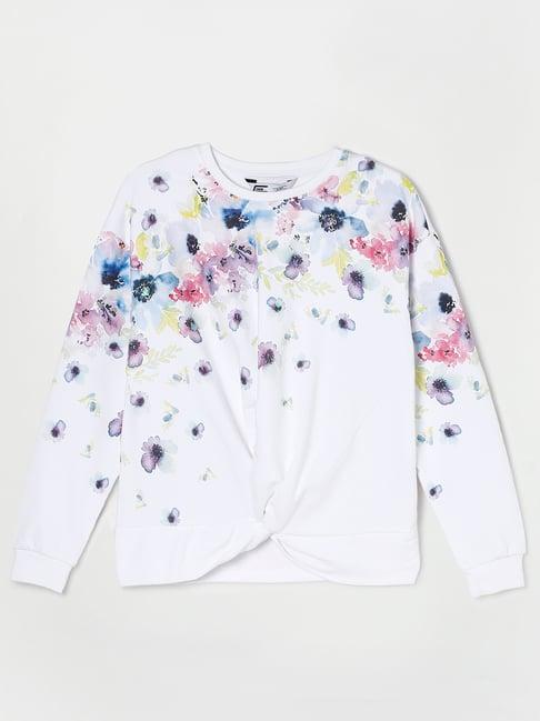fame forever by lifestyle kids white floral print full sleeves sweatshirt