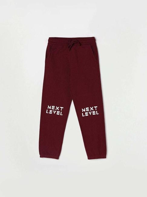 fame forever by lifestyle kids wine cotton printed trackpants