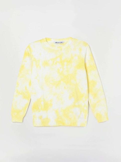 fame forever by lifestyle kids yellow & white cotton printed full sleeves sweater