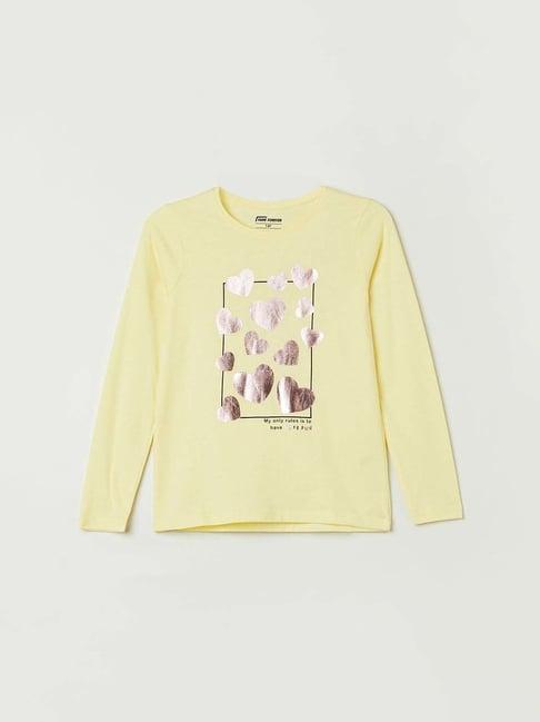 fame forever by lifestyle kids yellow cotton printed full sleeves t-shirt