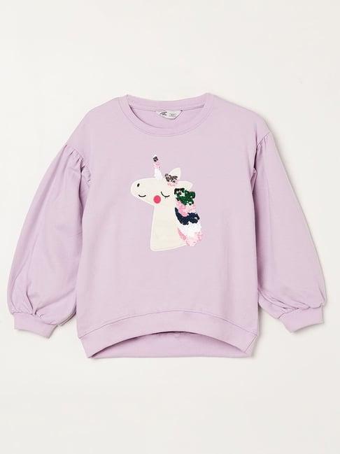 fame forever by lifestyle lilac embellished full sleeves sweatshirt