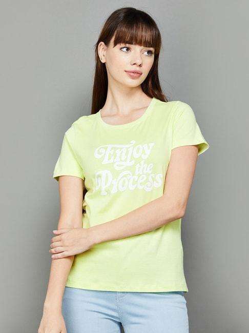 fame forever by lifestyle lime green cotton printed t-shirt