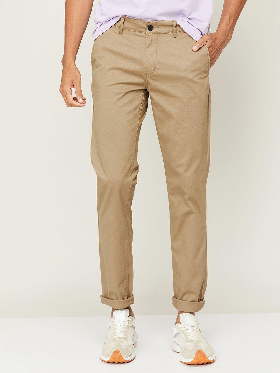 fame forever by lifestyle men slim fit mid-rise chinos trousers