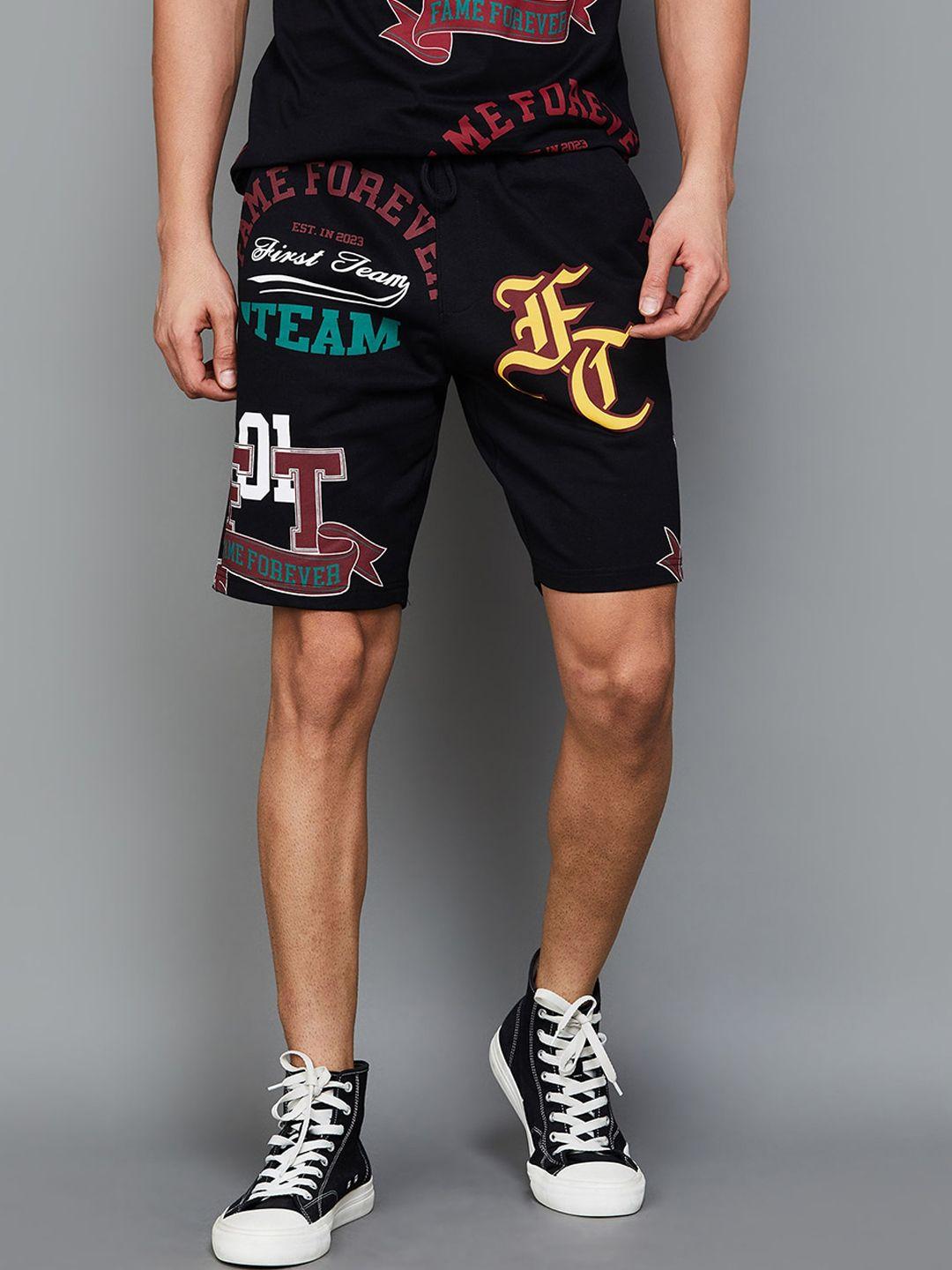 fame forever by lifestyle men typography printed mid rise cotton shorts