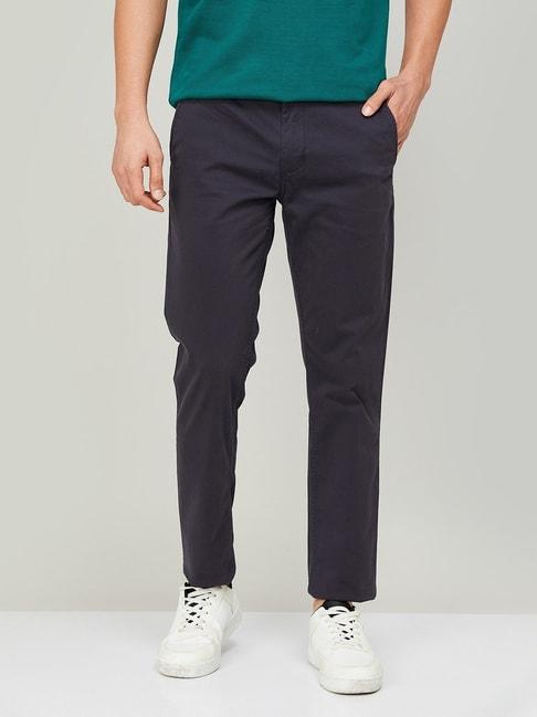 fame forever by lifestyle mid navy regular fit trousers