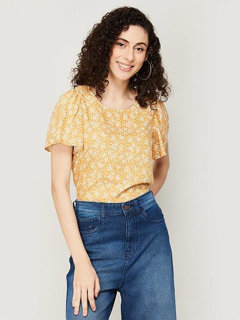 fame forever by lifestyle mustard floral print top
