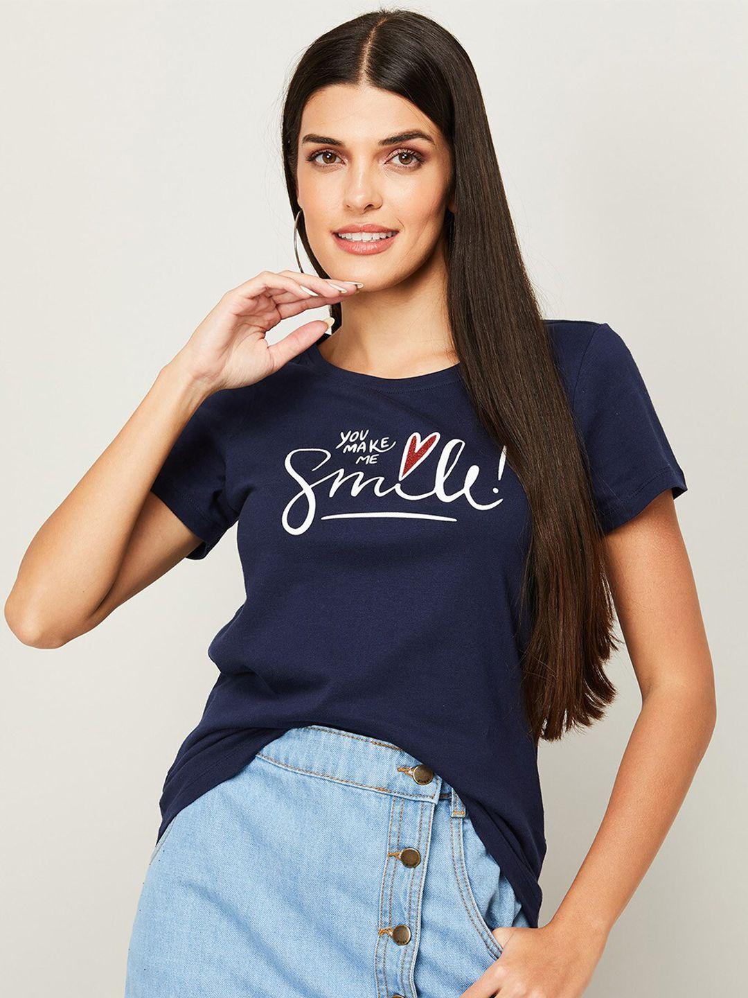 fame forever by lifestyle navy blue print top