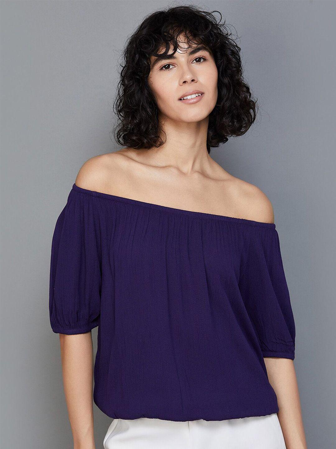 fame forever by lifestyle off shoulder puff sleeves bardot top