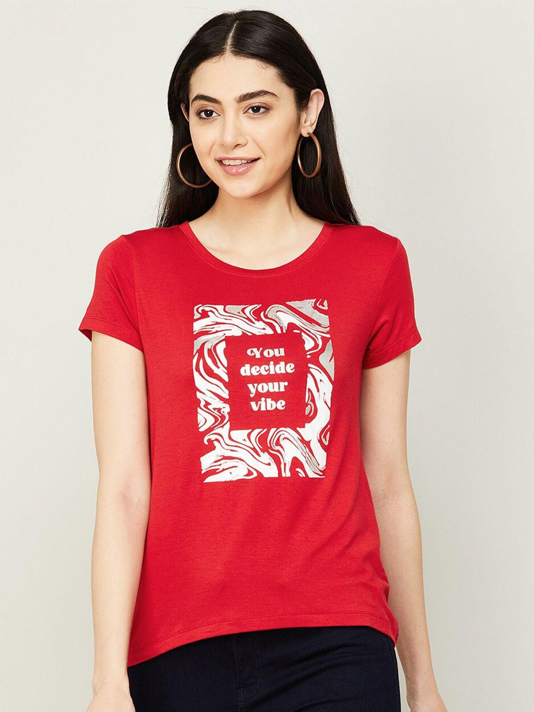 fame forever by lifestyle red printed pure cotton top