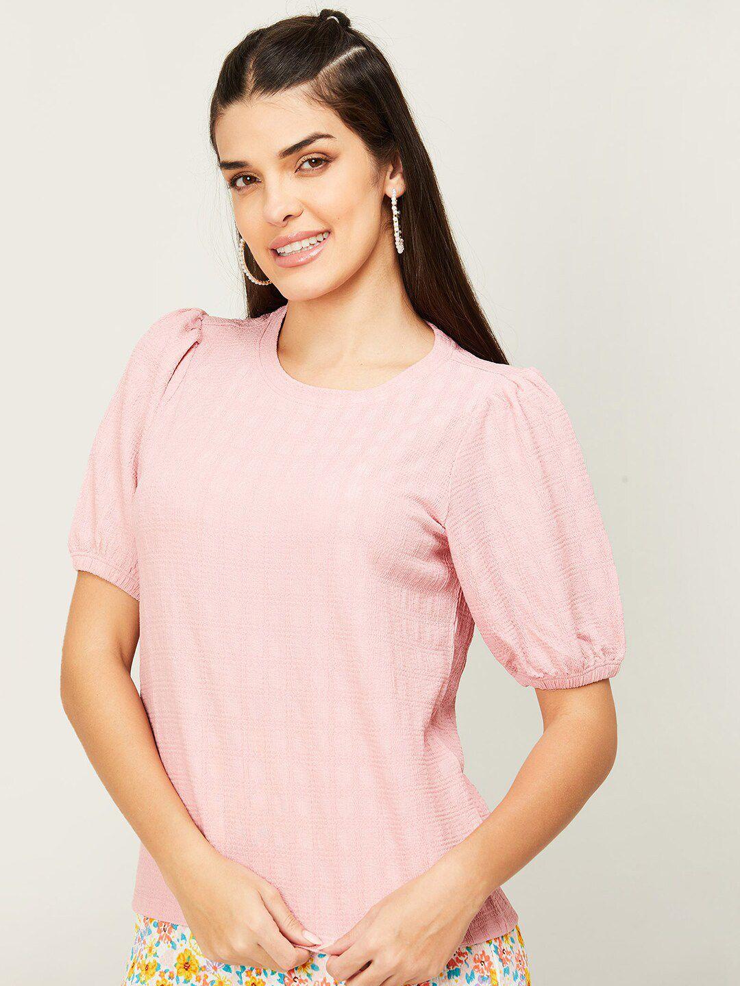 fame forever by lifestyle round neck checked top