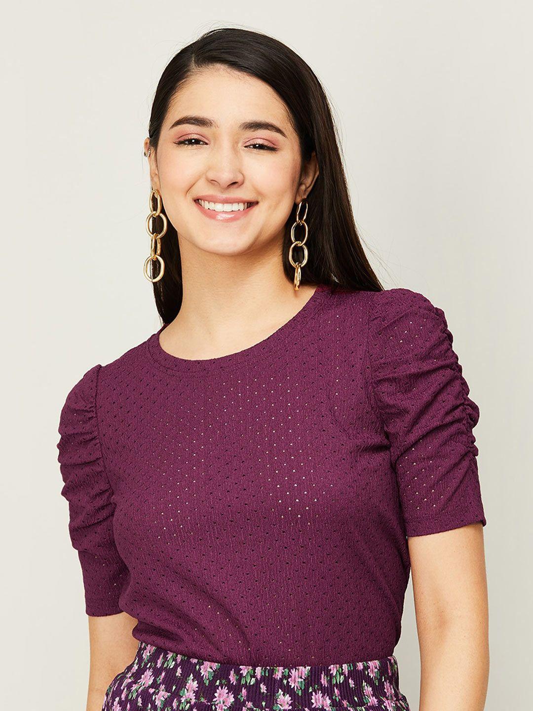 fame forever by lifestyle self design round neck puff sleeves top