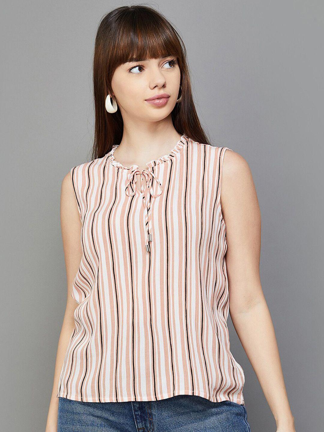 fame forever by lifestyle striped tie-up neck top