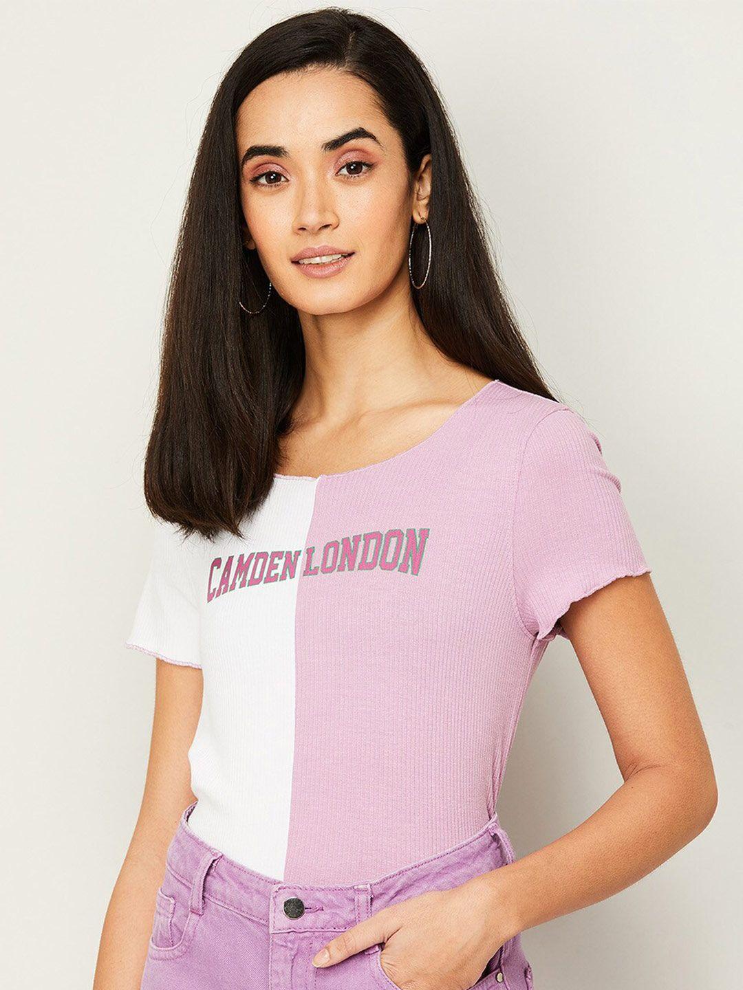 fame forever by lifestyle white &  pink colourblocked top