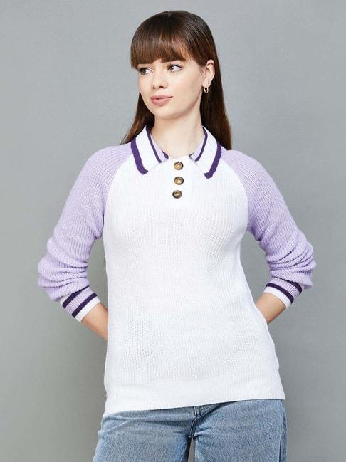 fame forever by lifestyle white & purple color-block sweater
