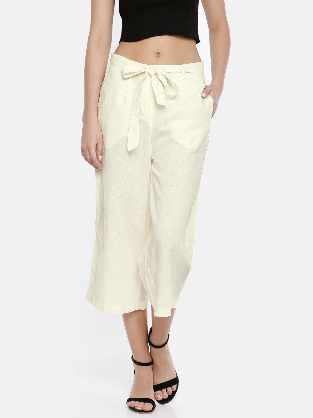 fame forever by lifestyle women off-white flared solid culottes
