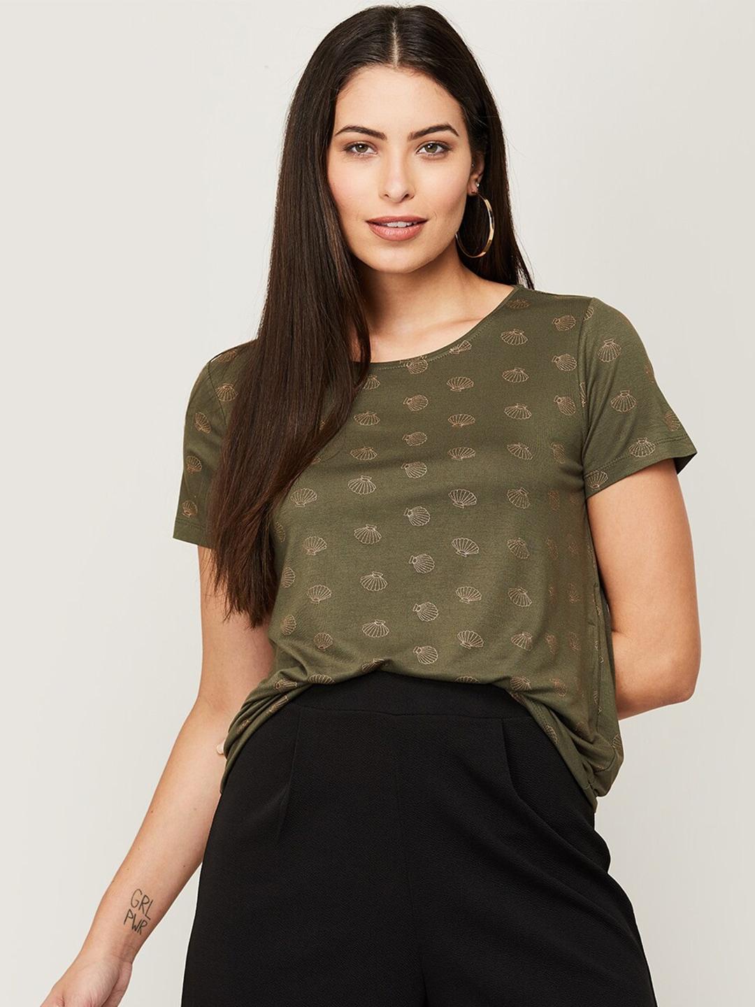 fame forever by lifestyle women olive green printed top