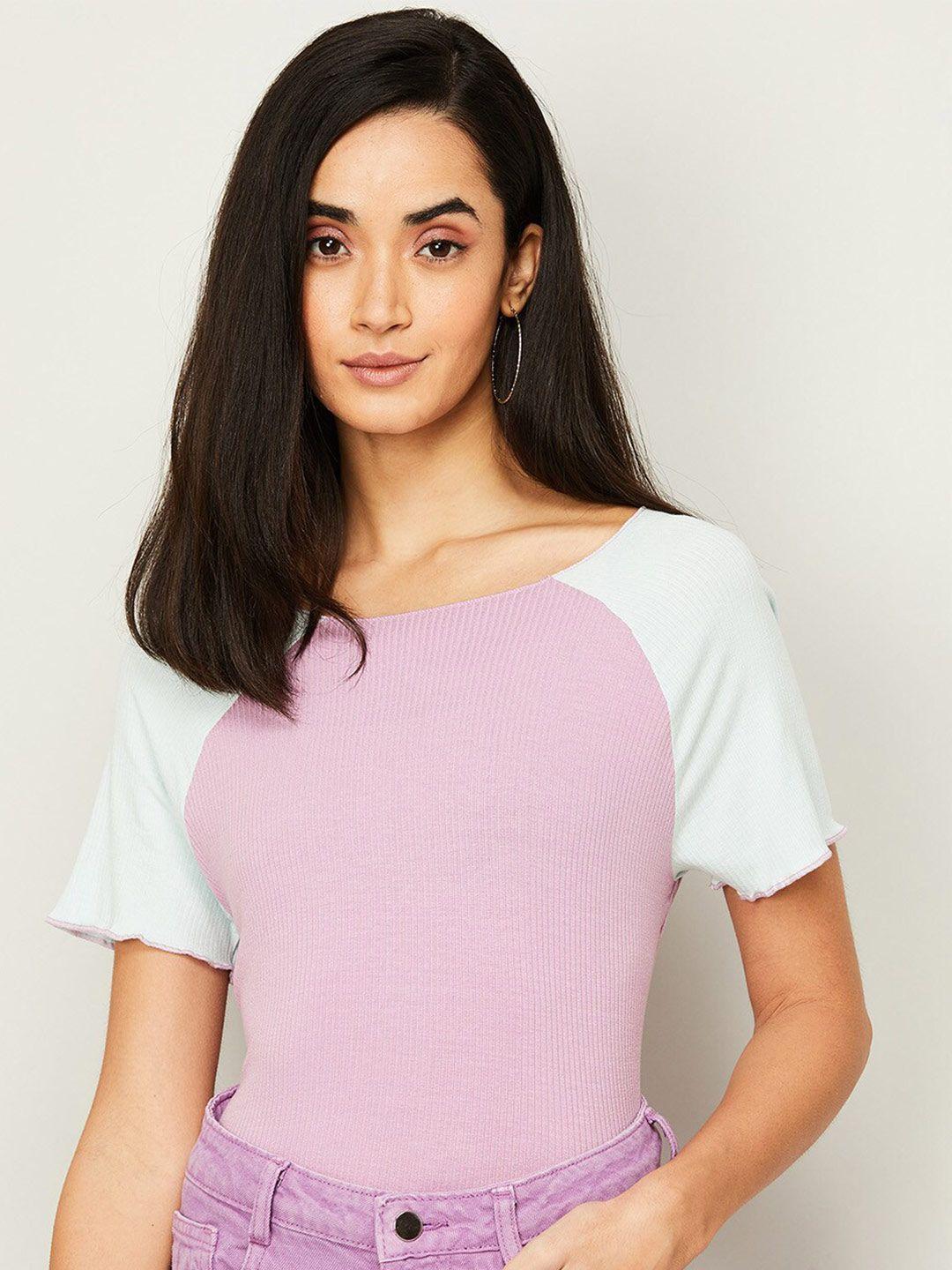 fame forever by lifestyle women pink & white viscose rayon colourblocked top