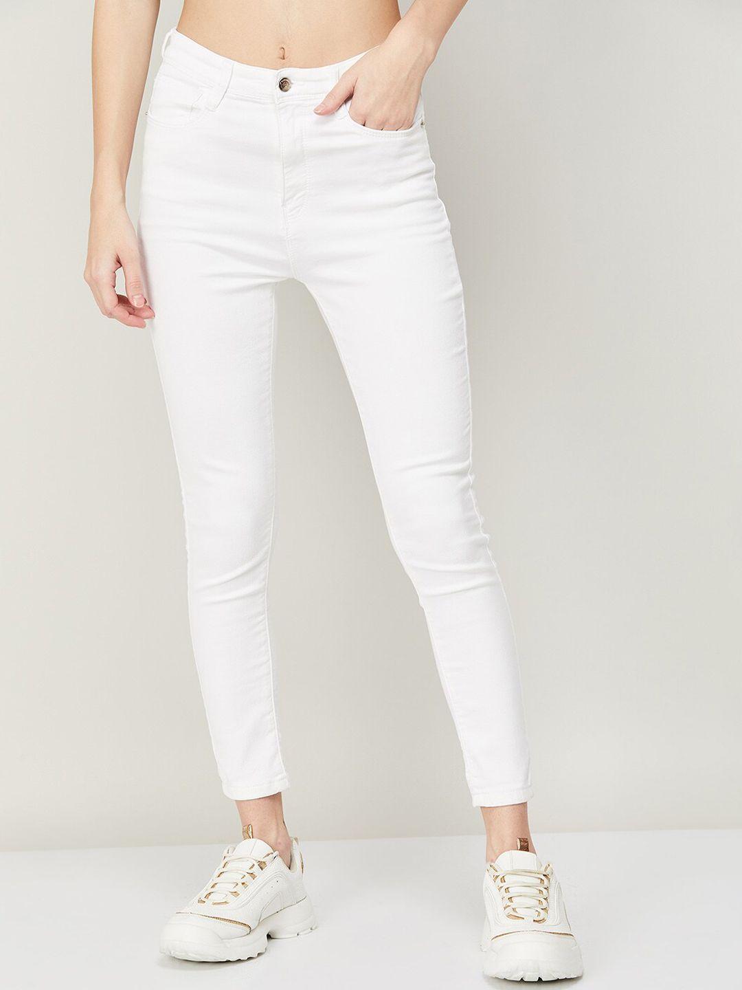 fame forever by lifestyle women white slim fit high-rise cotton jeans