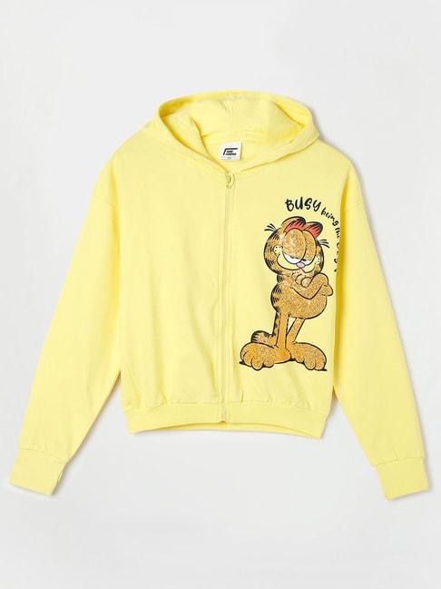 fame forever by lifestyle yellow embellished full sleeves hoodie