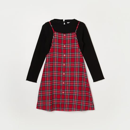 fame forever girls checked a-line dress with solid top