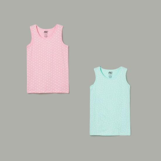 fame forever girls printed round neck tank top - pack of 2
