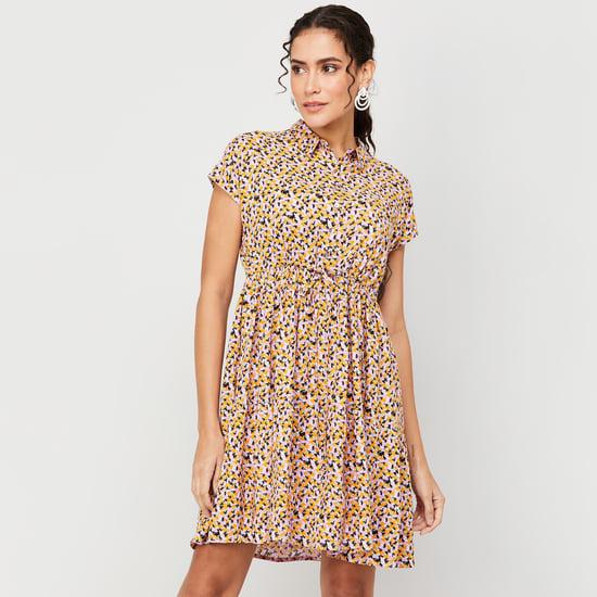 fame forever women floral printed collared fit and flare dress