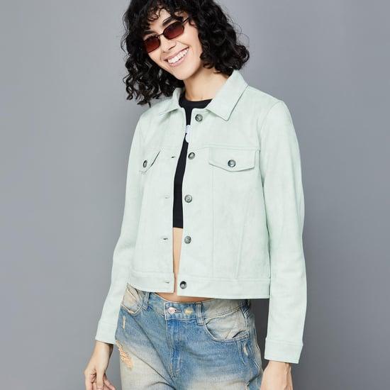 fame forever women solid denim jacket