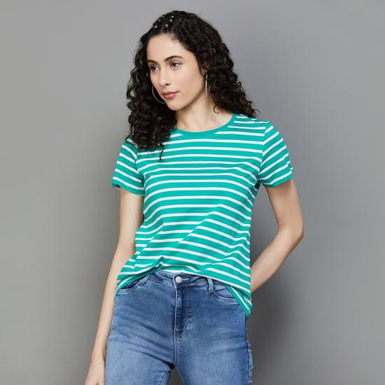 fame forever women striped pure cotton t-shirt