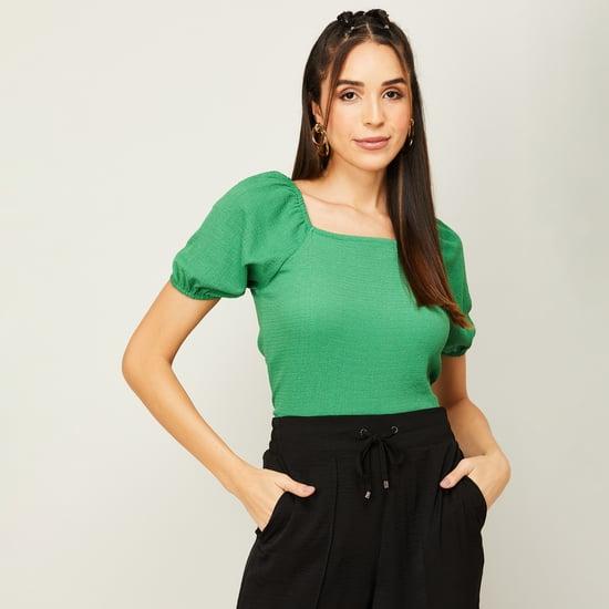 fame forever women textured square neck top