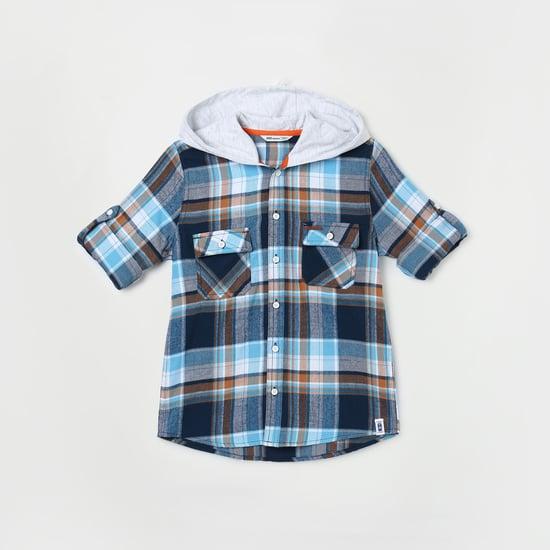 fame forever boys checked hooded casual shirt