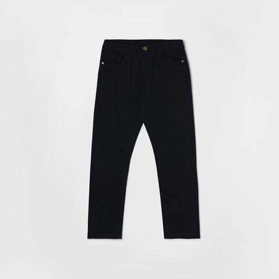 fame forever boys solid slim-fit casual trousers