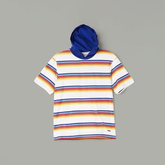 fame forever boys striped hooded neck t-shirt