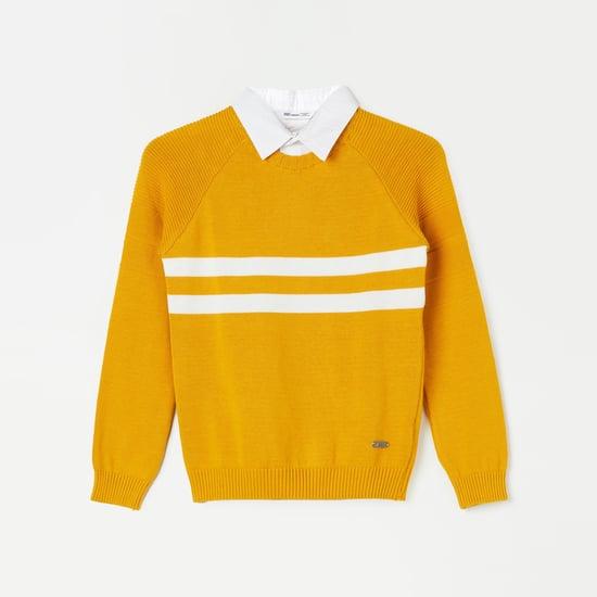 fame forever boys striped sweater with collar detail