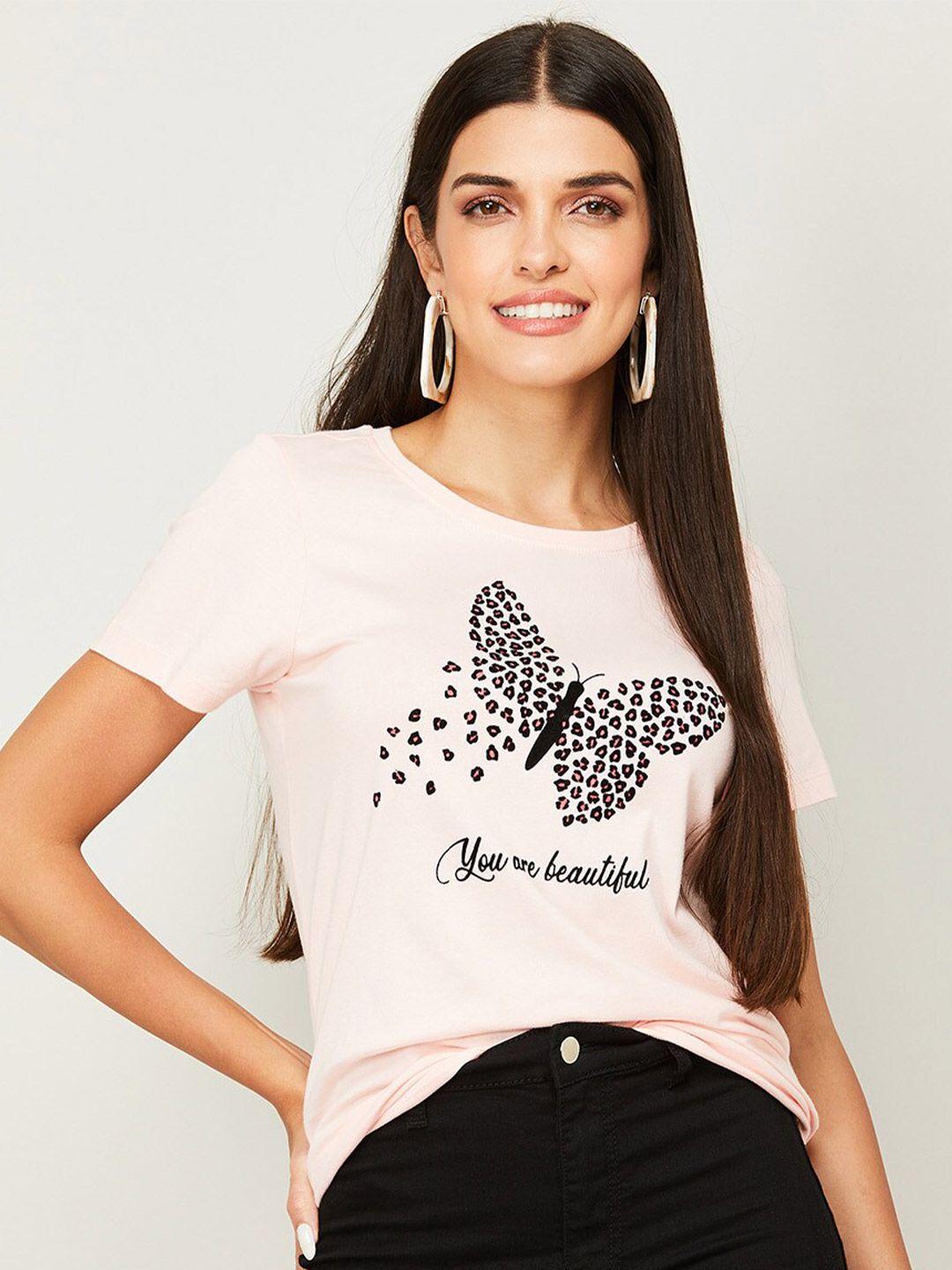 fame forever by lifestyle  pure cotton women pink print applique top